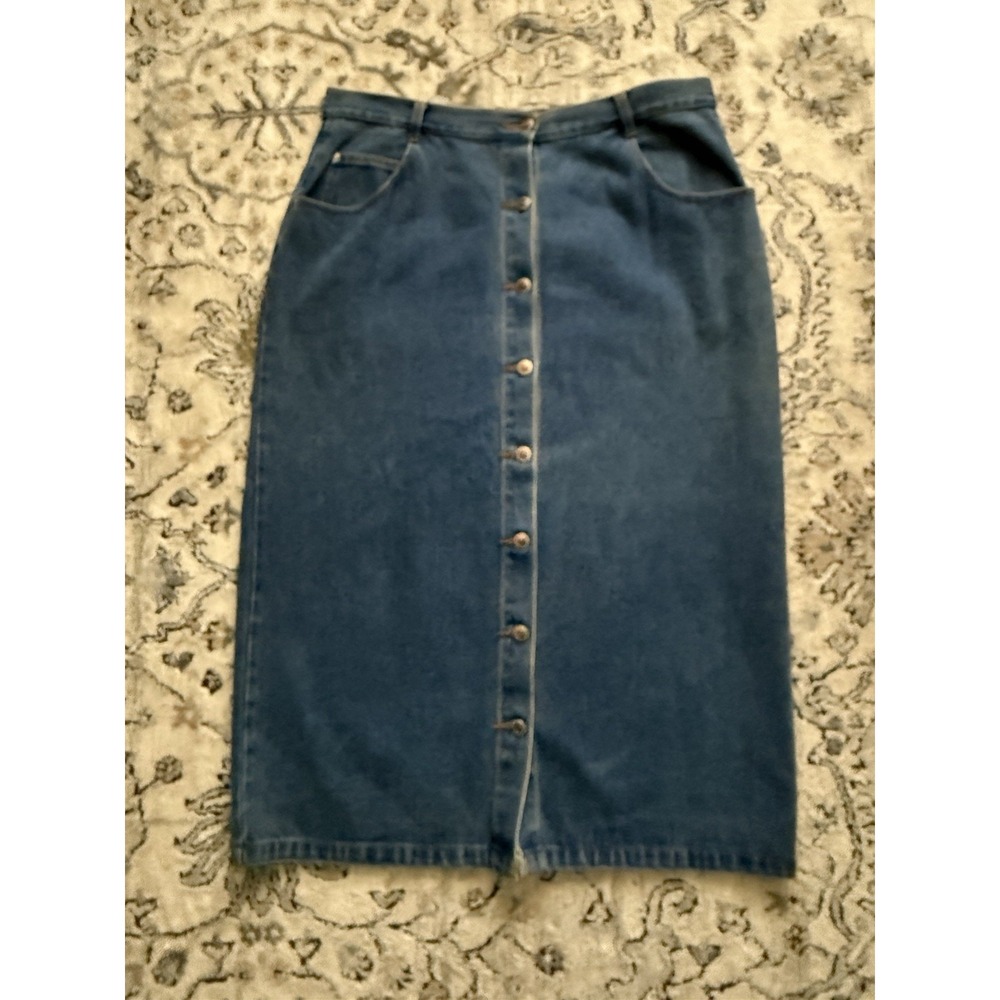 VTG Starwear Skirt Women 18 Blue Denim Medium Wash Button Front 100% Cotton